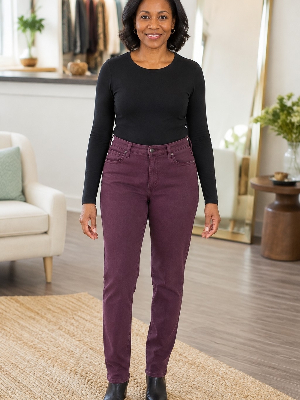 Gloria Vanderbilt Straight Leg Jeans in Plum Berry